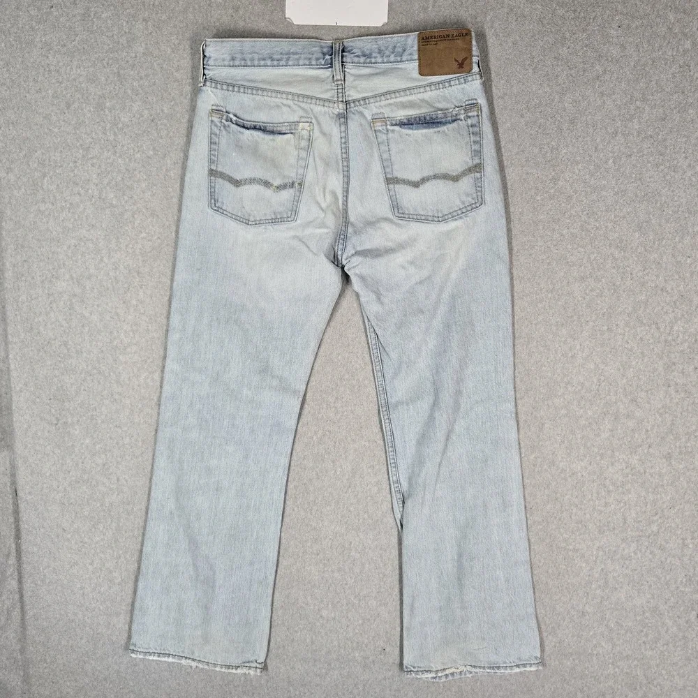 American Eagle Men Jeans 31X30 Light Blue Denim Embroidered Bootcut READ